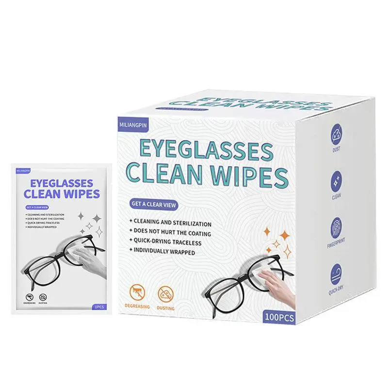 100-Pack Pre-Moistened Individually Wrapped Lens Cleaning Wipes, Streak-Free, Scratch-Free, for Eyeglasses, Camera Lenses, with Convenience Design