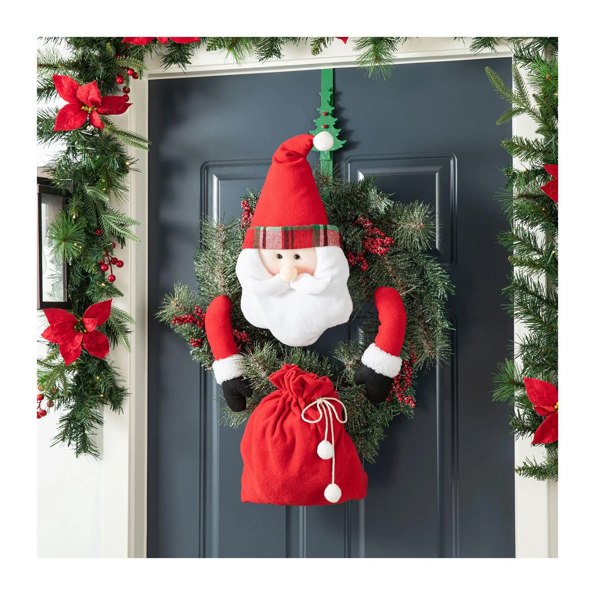Glitzhome 20"H Fabric Christmas Santa Wreath Ornament Glitzhome 20"H Fabric Christmas Santa Wreath Ornament