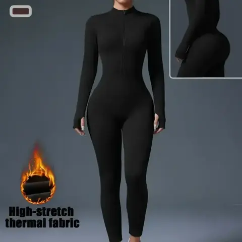 Women's Casual Long Sleeve Zipper Yoga Jumpsuit, Sports Jumpsuit, Workout Jumpsuit, Stretch Jumpsuit, Yoga Workout Jumpsuits, High Waist Slim Fit, Soft Nylon Spandex Fabric, No Padding, Ideal for Daily Wear