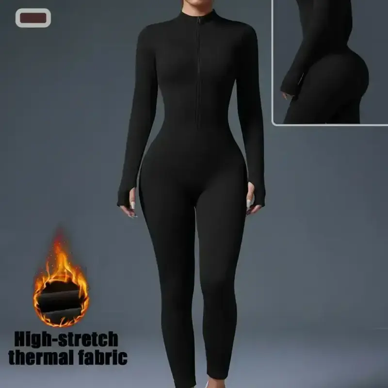 Women's Casual Long Sleeve Zipper Yoga Jumpsuit, Sports Jumpsuit, Workout Jumpsuit, Stretch Jumpsuit, Yoga Workout Jumpsuits, High Waist Slim Fit, Soft Nylon Spandex Fabric, No Padding, Ideal for Daily Wear