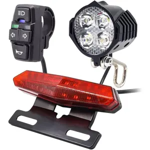 36V 48V Ebike Light Kit, Electric Bike Headlight with Horn, Ebike Tail Light with Turn Signal, Fits Rear Rack Mount Holes 50mm 80mm, Not Compatible with Waterproof Controller (with Brake Light)