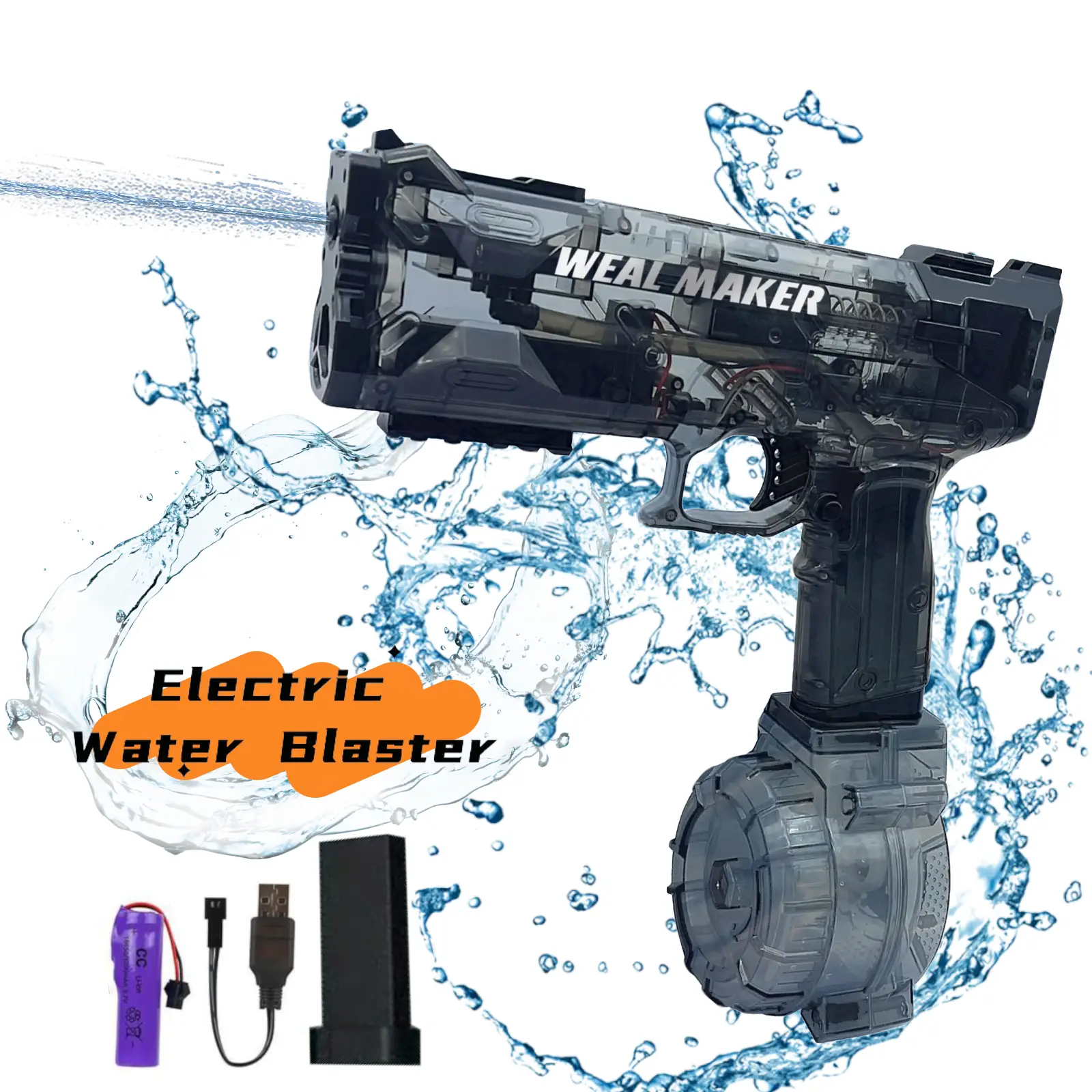 Electric Water Blaster High-Powered Automatic Squirt Transparent Waterproof IP67 Very Long Range Outdoor Beach Battle Toy Water Pistol for Boys and Gi