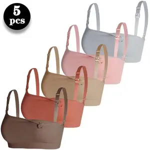 5 PCS Maternity Nursing Bras for Breastfeeding, Ribbed Wireless Bras with One-Handed Clasp, Adjustable Straps, Postpartum Everyday Wear Essentials