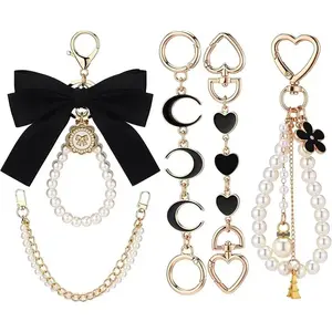 5 Pcs Bag Extender Chain Gold Pearl Purse Chain Ribbon Bow Keychain Extender Bag Strap Purse Charms Accessories for Handbag