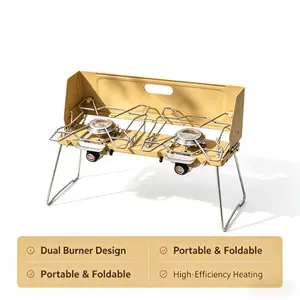 Gas stove, portable camping double burner gas stove, outdoor foldable barbecue grill, suitable for outdoor camping, picnics and barbecues - perfect for gardens, gatherings and parties Double-Sided BBQ Griddle Tool