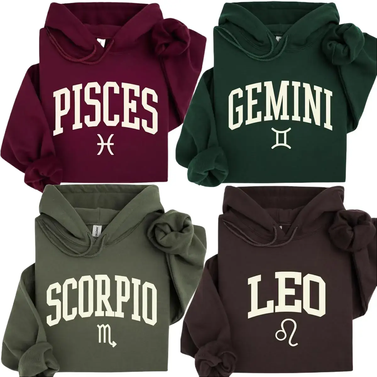 Zodiac Sign Hoodie, Pisces Gemini Scorpio Leo Astrology Sweatshirt, Vintage College Style Zodiac Pullover, Horoscope Gift for Women, Birthday Astrology Hoodie -DPCLICK