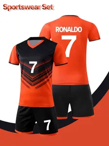 2-piece Youth Boys' Soccer Jersey and Shorts Set - with Jersey Number 7 and Name RONALDO, Youth Quick-Drying Sports Soccer Training Outfit, Sportswear Set, Perfect for Sports, Training, Casual Wear and Outdoor Activities, Sporty Style Clothes