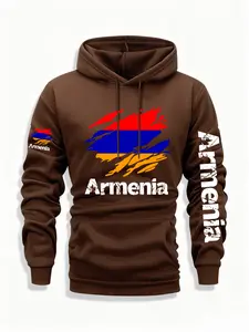 Men's Armenia Print Zip Hoodie, Fall & Winter Casual Regular Fit Long Sleeve Sweatshirt, Fashion Daily Wear Clothing