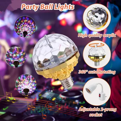 1pcs RGB Multi-Color 360° Auto-Rotating LED Plug-In Disco Strobe Magic Ball Light with Effects, Christmas Home Decor, LED Light-Up Rotating Christmas Decor for Karaoke, Pool Parties
