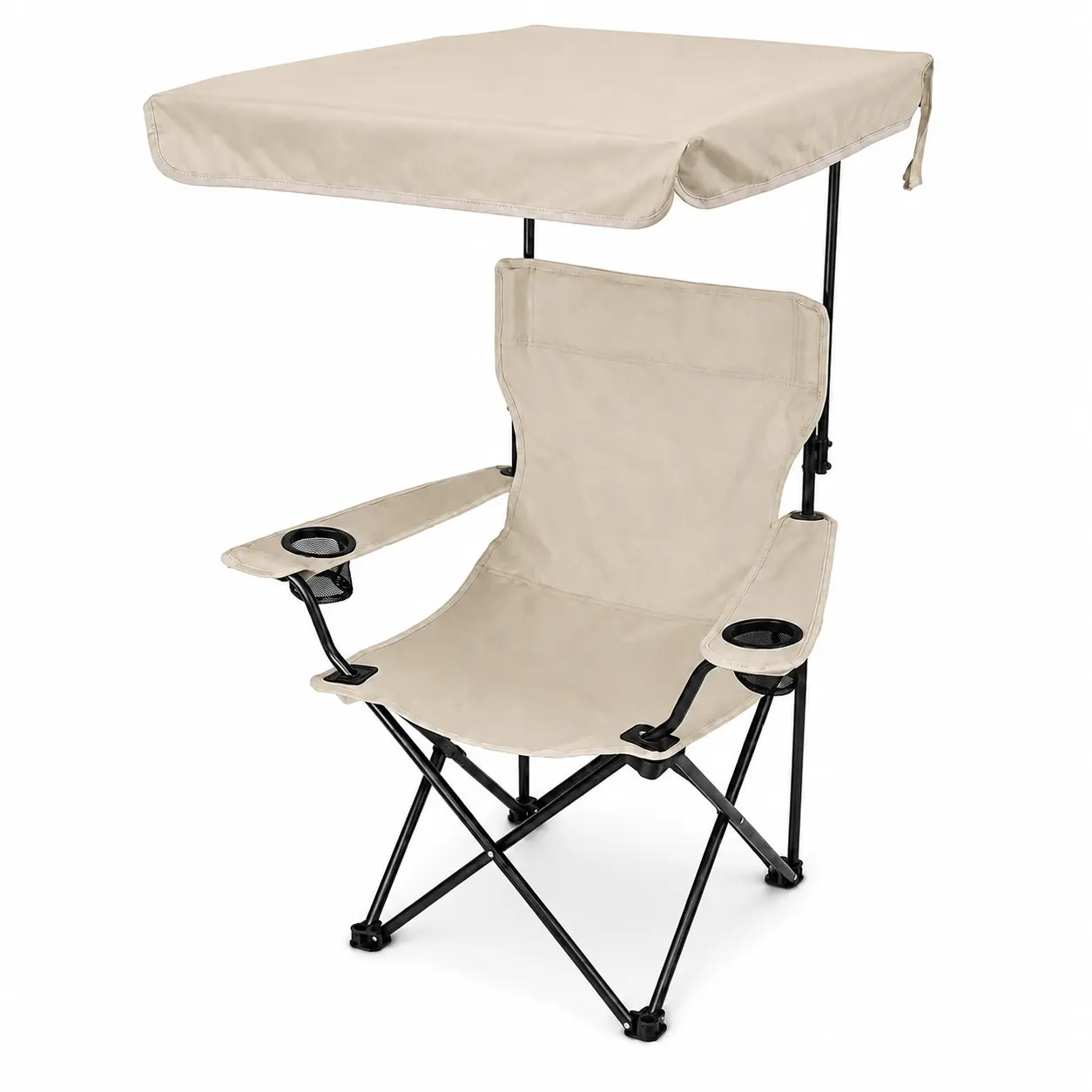 Portable Folding Camping Chair with Canopy, Wide Seat Outdoor Lawn Chair with Dual Cup Holders, High Back & Padded Armrests for Camping, Beach, Backyard