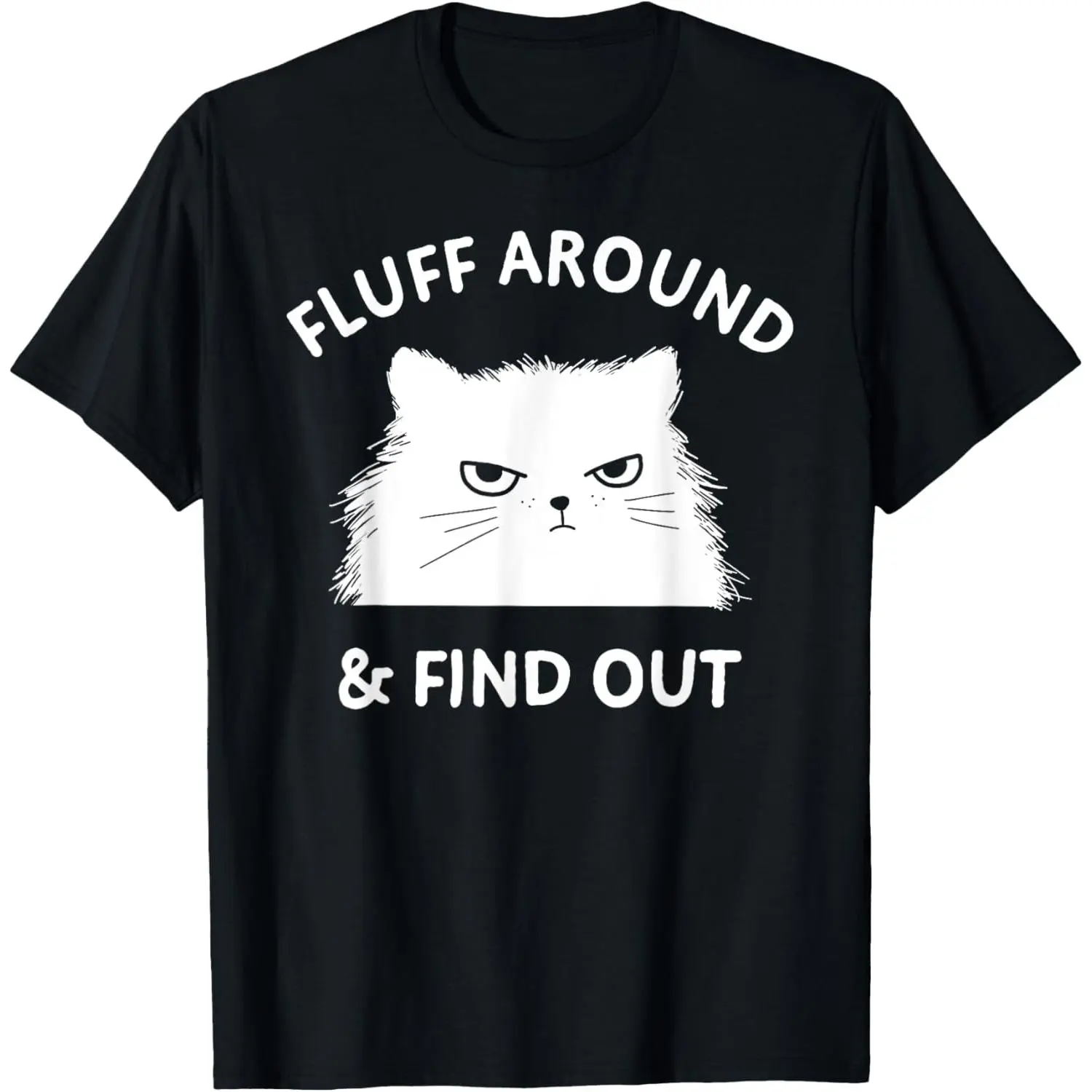 Short-Sleeve Casual Cotton Knit T-Shirt - Round Neck, Fluff-Around Funny Sarcastic Cat Lady Quote Graphic, Sporty Sports Top, Tshirt, Sporty Sports Tops