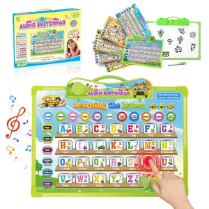 Toddler's Multifunctional 2-in-1 English Audio Learning Tablet with 11 Theme Cards for ABC Numbers Animals Fruits Vehicles Interactive Music Educational Language Toy