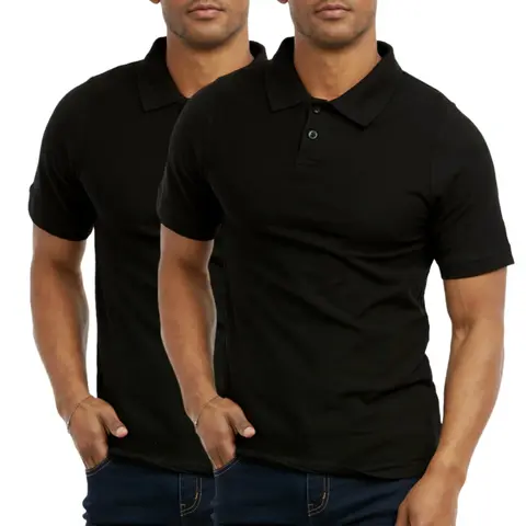 Men's 2-Pack Cotton Polo Shirts - Short Sleeve, S-3XL Regular/Big & Tall, Half Button Front, Breathable Fabric, Plain, Stylish Classic Casual Tops for Office, Golf, Outdoor