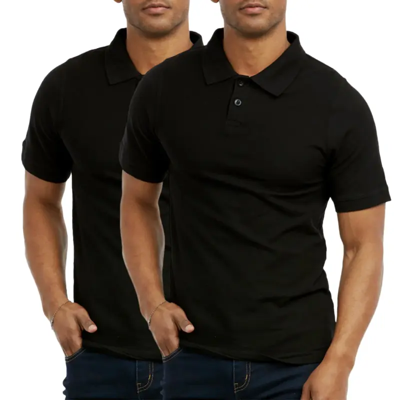 Men's 2-Pack Cotton Polo Shirts - Short Sleeve, S-3XL Regular/Big & Tall, Half Button Front, Breathable Fabric, Plain, Stylish Classic Casual Tops for Office, Golf, Outdoor