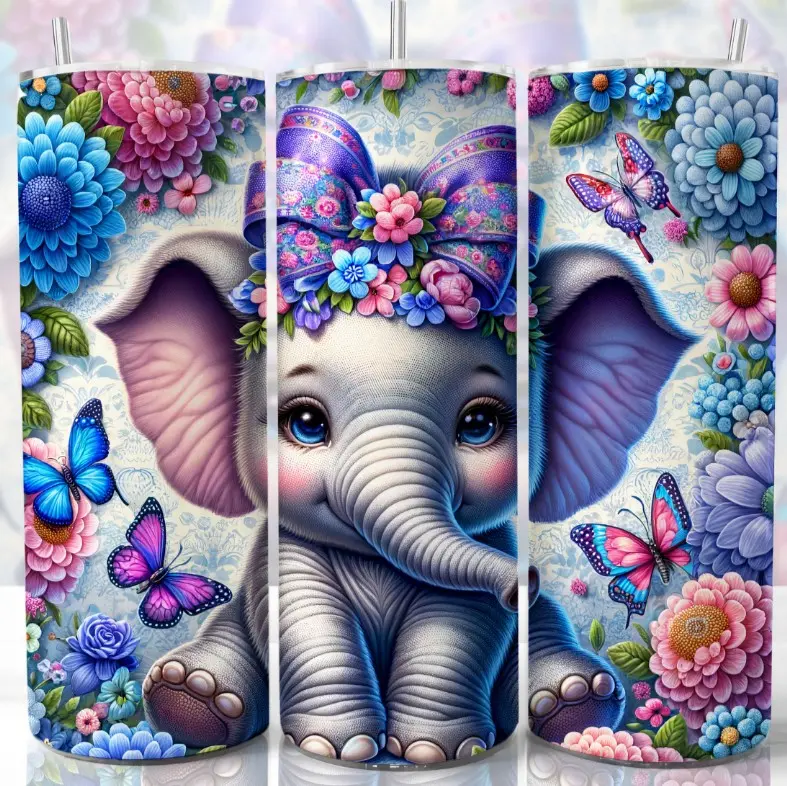Elephant 20oz stainless steel tumbler with lid and straw Beverage Drinkware Water Bottles