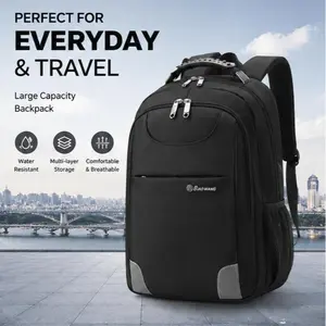 Biaowang 15.6" Laptop Backpack for Men - Water Resistant Business Travel Bag with Luggage Strap, Anti-Theft Large Capacity College School Daypack, Black
