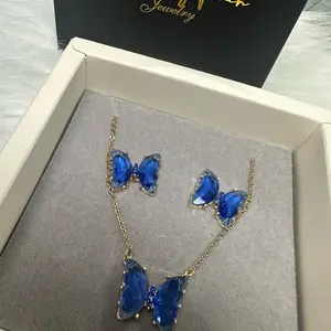 Butterfly Set - Blue Butterfly Necklace and Earrings Jewelry Set in Display Box