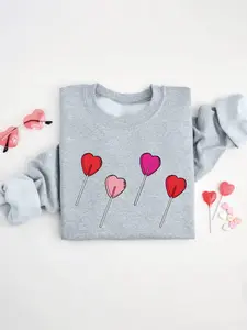 Women's Heart Balloon Print Crew Neck Sweatshirt, Casual Long Sleeve Pullover for Fall & Winter, Women's Clothes for Daily Wear