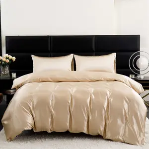 Solid Color Satin Bedding Set, 1 Count Bedspread & 2 Counts Pillowcase without Filler, Soft Comfortable Bedding Set for Home Bedroom