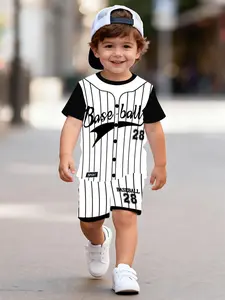 Trendy Youth Baseball Striped Set, Cute Printed Number 28, Street Sports Style, Perfect for Outdoor Wear, All Seasons Casual, Clothes Kids, Outfit