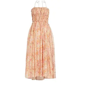 En saison Malese floral shirred midi-dress Casual Comfortable Fit Lightweight Womenswear Breathable Day Evening Feminine Halter Outfit Print