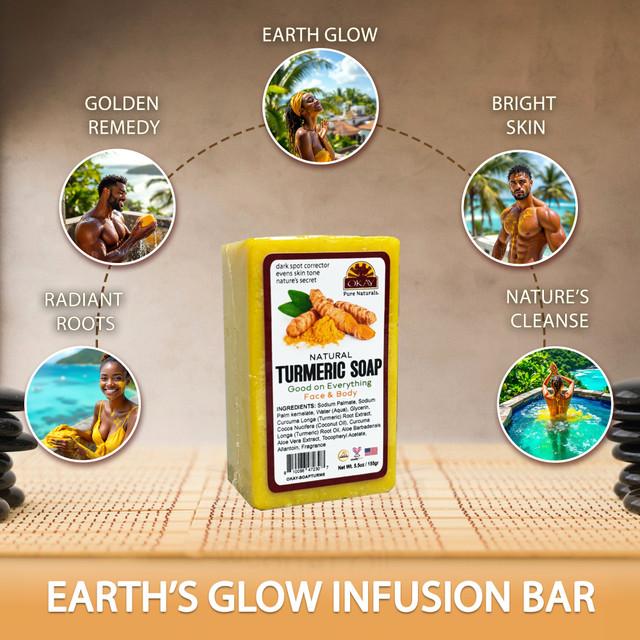 OKAY Pure Naturals Turmeric Soap Bar - Brightening, Dark Spot Correcting & Even Skin Tone Face & Body Cleanser - 5.5 oz