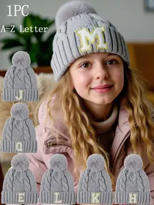 Personalized Letter Embroidered Kids Knit Hat, Warm Beanie Hat, Unisex Loose-Fitting Beanie for Boys and Girls, Ages 8-20 Years, All Seasons