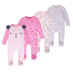 JY.COZY FOR BABY 4pcs Gender Neutral Scratch-Free Tag Footed One-Piece Romper Sleeper, Clothes for Baby suitable for baby boys and girls aged 0-12 months, Newborn Baby Girl Clothes for everyday casual wear by baby