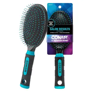 Salon Results Hairbrush – Detangling  for Men & Women, Wire Bristles, Cushion Base, Ideal for All  Types curly brush conair hair Silver