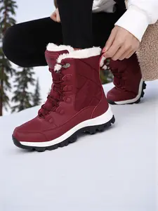 Women's Fashion Black Snow Boots | Faux Fur Cuff, Fleece-Lined Warmth, Trendy Quilted Design, Outdoor Non-Slip Thick Sole, Autumn/Winter Must-Have for Cold Resistance, New Arrival, Breathable for Daily Wear