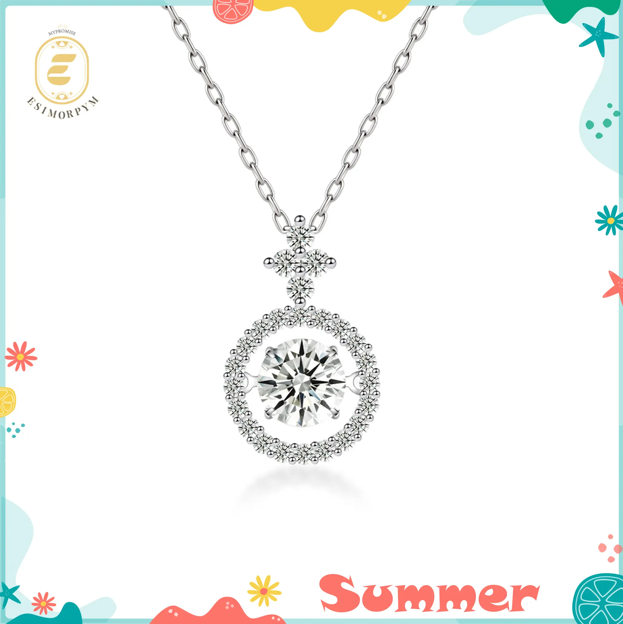Moissanite 1ct Heartbeat of Light Halo Pendant Necklace Silver-Plated Birthday Wedding Engagement Anniversary Valentine's Day Gift Daily Wear
