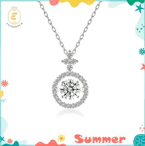 Moissanite 1ct Heartbeat of Light Halo Pendant Necklace Silver-Plated Birthday Wedding Engagement Anniversary Valentine's Day Gift Daily Wear