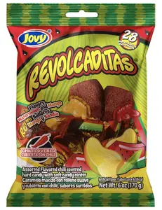 Jovy Revolcaditas Chili Candy Watermelon & Mango Flavors 6oz Mexican Candy Sweet & Tangy Fruit Gummies Spicy Chili Coated Snack Bag