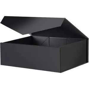 BLK&WH Large Gift Box 13.5x9x4.1 Inches, Black Collapsible Groomsman Gift Box with Magnetic Lid (Matte Black)