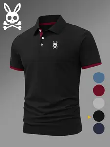 Men's Golf Polo Shirt Casual Sports Tops with Skull Rabbit Print, Elastic Breathable Four-Season Comfortable Durable High-End Collar Shirt
