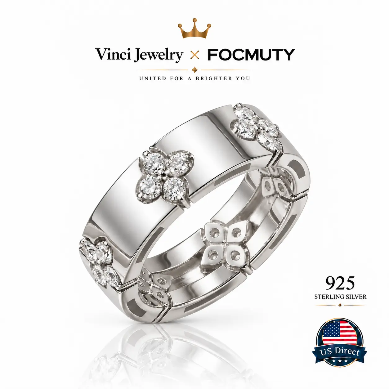 FOCMUTY 925 Elegant Flower Ring with Hollow Floral Design, Hypoallergenic Sterling Silver and 5A Cubic Zirconia Jewelry for Women, Couple Ring, Wedding & Engagement Ring, Ideal Gift for Her, Valentine's Day, Birthday, Mom's Gift Statement Ring