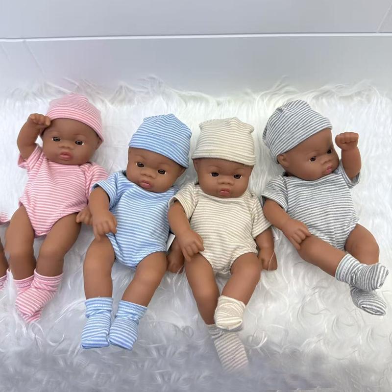 Mini American Aferican Baby Doll Halloween Decorations -19cm Dark Skin Brown-Skin MINI Baby Doll Toys ,Cheap Price with High Quality Kids Toys, Super Cute Small Baby Doll for Kids,Best Christmas Birthday Halloween Gift,Party Accessories