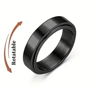 1pc Minimalist Anxiety Ring Made Of Stainless Steel Rotatable Design For Releasing Your Stress Silvery Or Black Make Your Call
