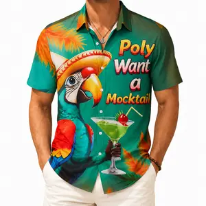 Men’s Hawaiian Shirt Tropical Parrot Print, Funny Cocktail Short Sleeve Button Down Beach Shirt, Summer Vacation Luau Party Casual Aloha Shirt for Pool, Cruise, Tequila Theme Outfit ，Rainbow Lucky BirdXS-5XL