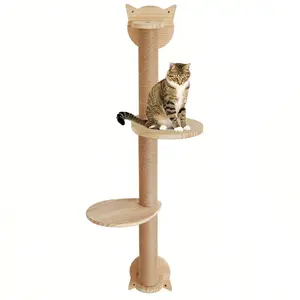 Sisal scratching post double jump platform 41 inch cat tree with scratching post, 2 perch platforms, wall-mounted sisal scratching board hammock, suitable for cats to climb, play and rest