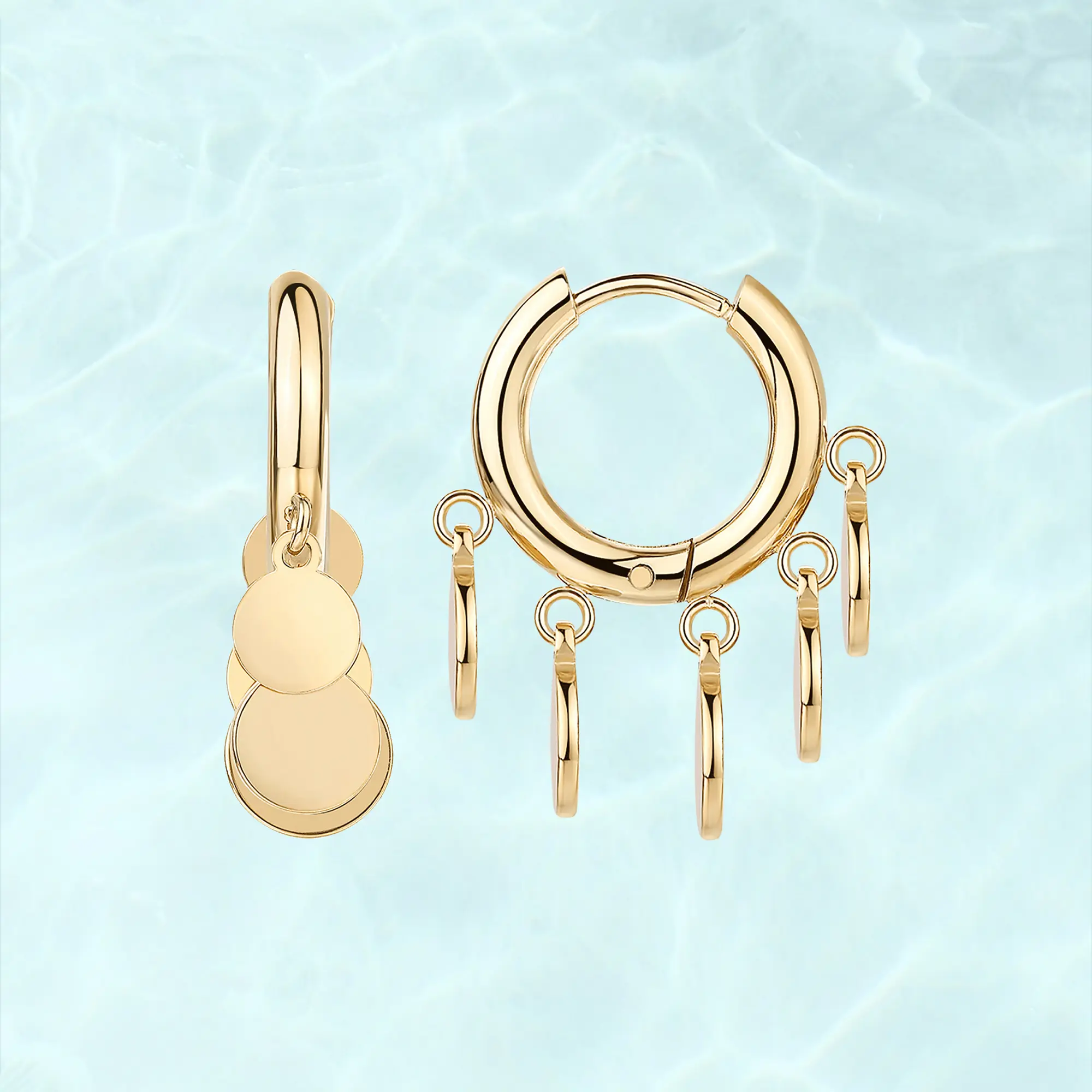 PAVOI Waterproof Boho Drop Dangle Earrings for Women - 14K Gold Plated Round Charm Dangle Huggie Earrings - Stainless Steel Lightweight Trendy Summer Jewelry