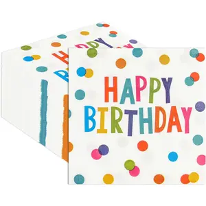 50PCS Happy Birthday Paper Napkins 13 x 13 Inches Luncheon Napkins Cocktail Napkins Disposable Colourful Dots Theme Decorations Supplies for Kids Birthday, Baby Shower Party