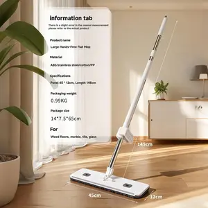 45CM Wide Hands-Free Flat Mop Touch-Free Self-Cleaning 360° Swivel Head for Every Corner Effortless One-Hand Cleaning