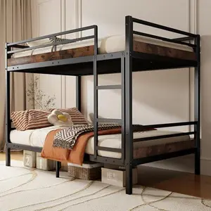 Loftiage Bunk Bed Twin Over Twin for Kids/Teens/Adults, Heavy Duty Metal Bunk Bed with Safety Guard Rails and Ladder, Under-Bed Storage Space, No Box Spring Needed, Noise Free(Vintage Brown)