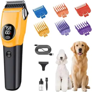 Dog Grooming Kit with 6 Color Guards - Low Noise Rechargeable Cordless Clippers for Thick Matted Curly Hair, Professional Pet Shaver for Dogs & Cats at Home