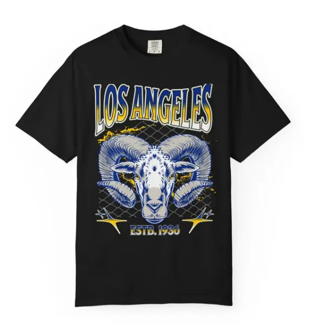 LA Football Inspired T-Shirt, Vintage Blue & Gold Game Day Tee, Unisex Sports Fan Shirt, Soft Cotton Gift