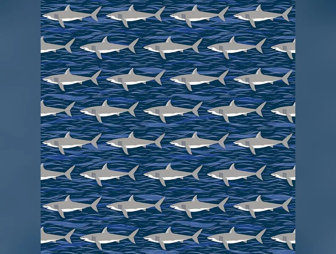 Deep Blue Sea - Dark Blue Sharks by Makower UK for Andover Fabrics | MU-141-B8