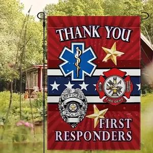 Double-Sided Thank You First Responders Garden Flag - Durable 100% Polyester Fabric for Home & Festive Decor, Honoring Firefighters, & Nurses, Without Pole, 12X18 Inch - Pack of 1
