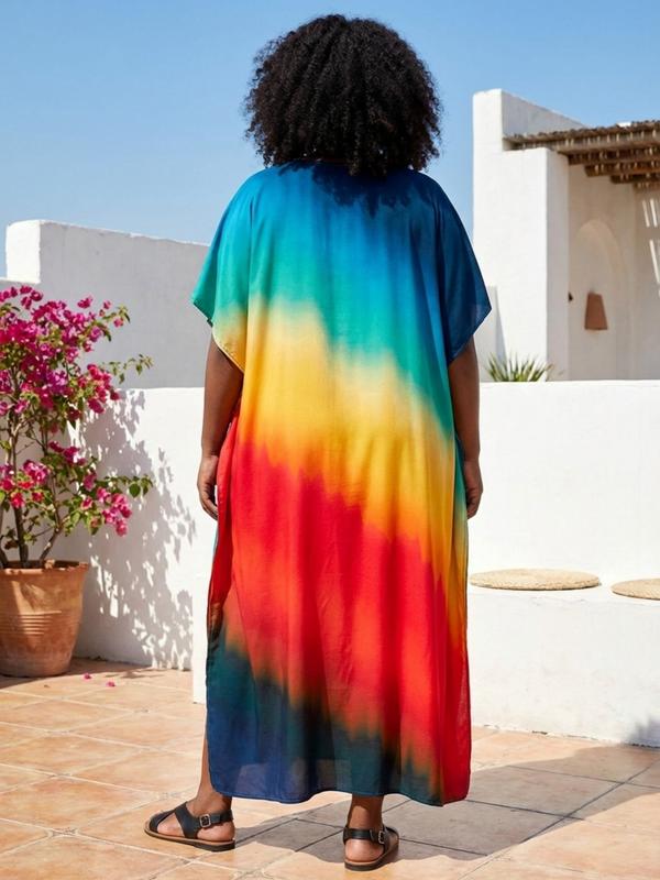 EDOLYNSA kaftans for woman oversized Moo Moo Dress printing Beach Holiday Dress beach wear vacation lounge around cover up party casual outfits muumuu caftan Comfy Homewear versatile Robe Q1469