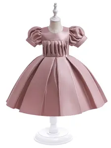 Kids Clothes Flower Girl Puff Sleeve Ball Gown Pageant Children Elegant Performance Princess Prom Host Formal Evening Party Cocktail Tulle Overlay Dress for all Season 4 to 7 Years